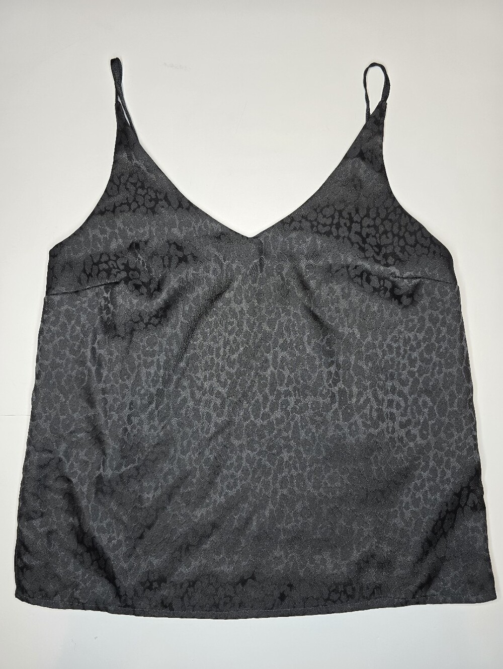 Banana Republic Black Satin Leopard Print V-Neck Camisole Tank Top Petite XS